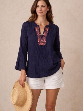 Lilly Pulitzer Navy Blue Semi Sheer Cotton Seashell Top, Women’s Size S